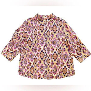 NWOT Chico’s Ikat Linen Button Back Top